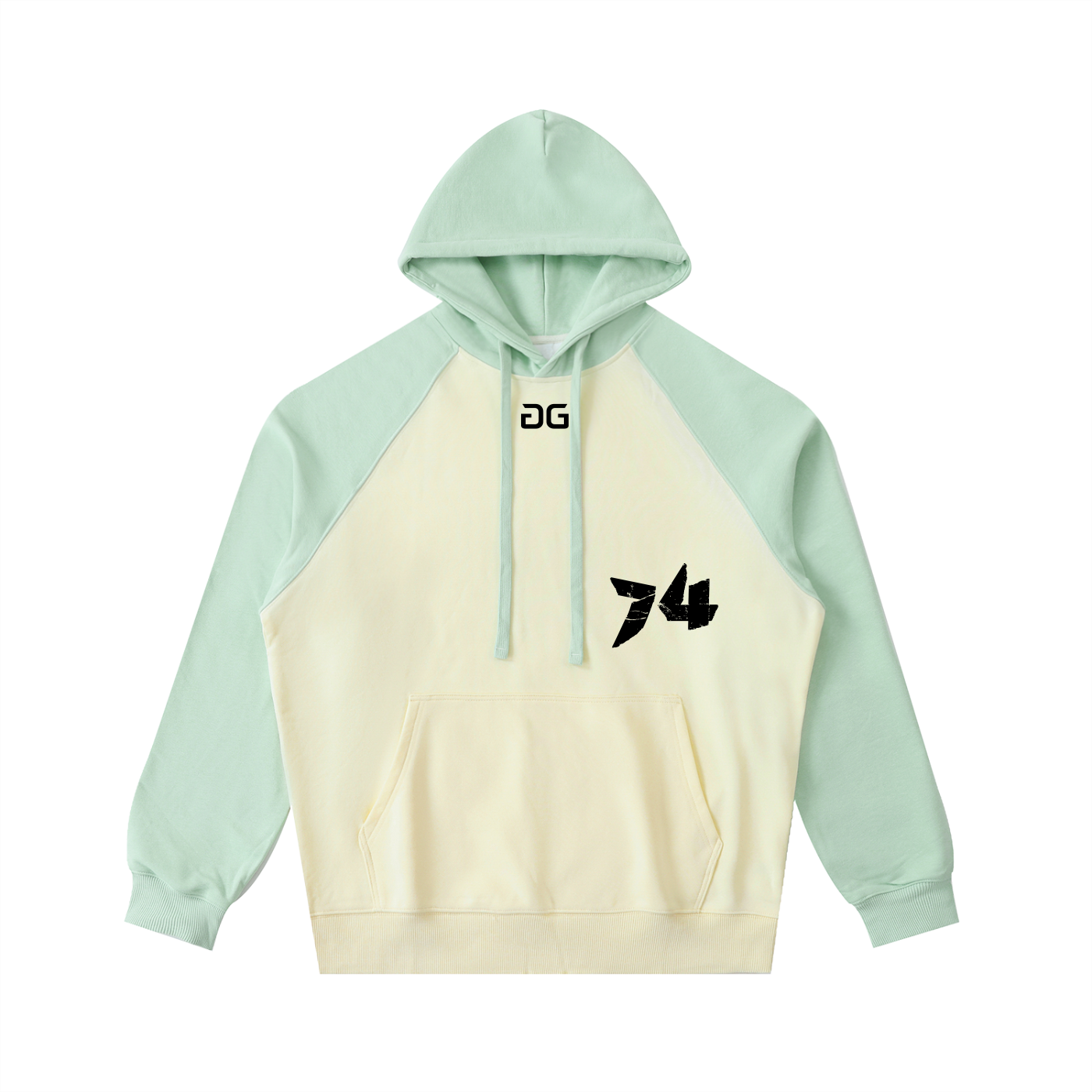 RUGGEDFACE_RAGLAN_HOODIE_Mild_Apricot_with_Gray_Green_flat_front