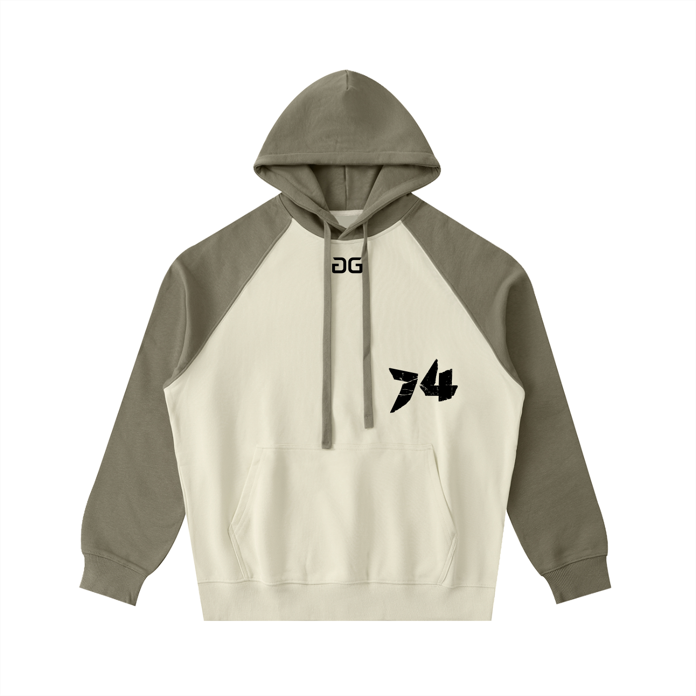 RUGGEDFACE_RAGLAN_HOODIE_Mild_Apricot_with_Green_flat_front