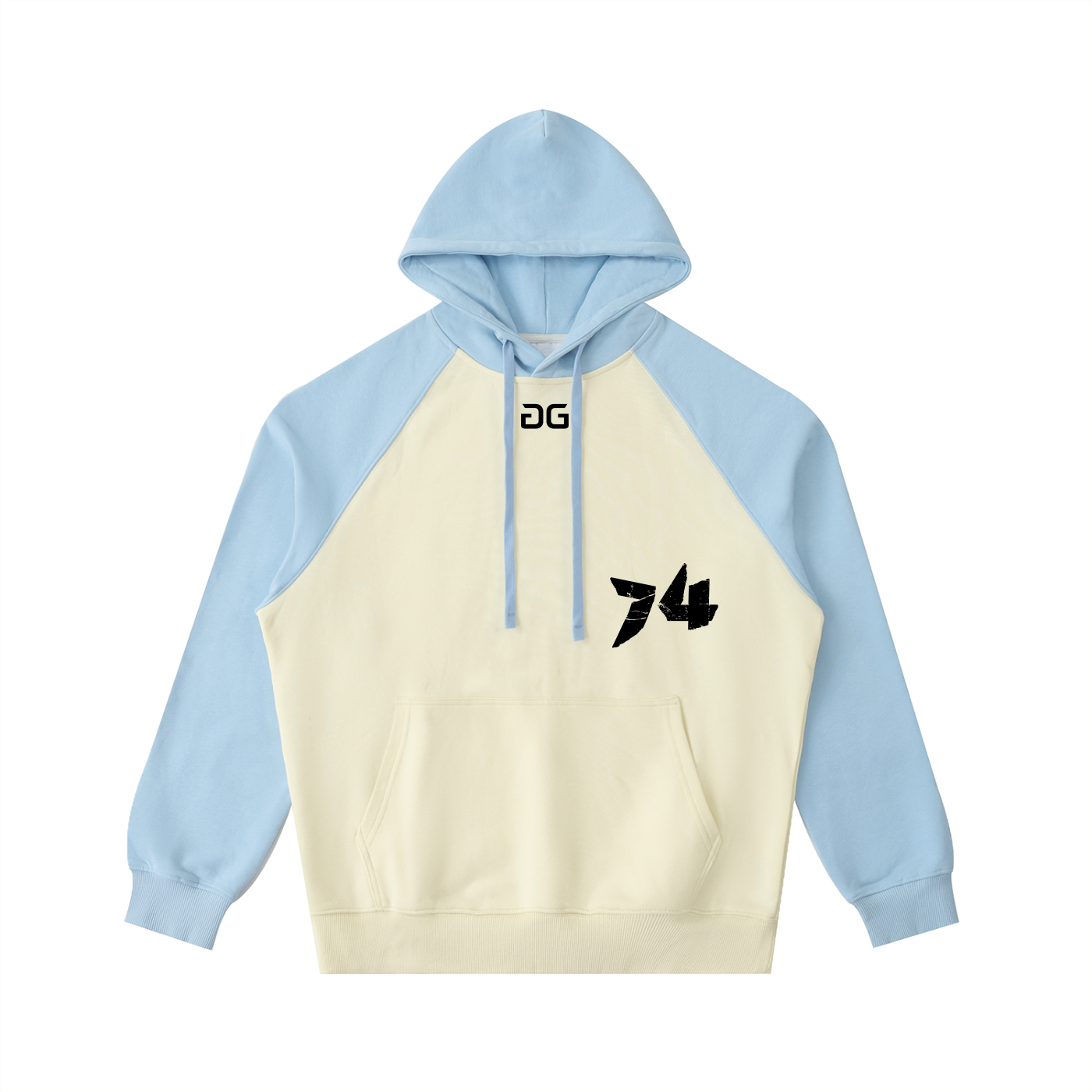 RUGGEDFACE_RAGLAN_HOODIE_Mild_Apricot_with_Sky_Blue_flat_front
