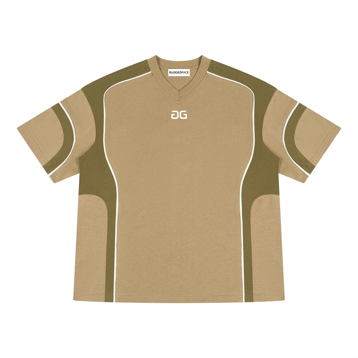 RUGGEDFACE_borneo_raw_tee_Brown_with_Army_Green_flat_front